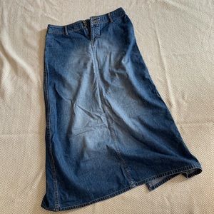 Long Denim Maxi Skirt with Button Fly